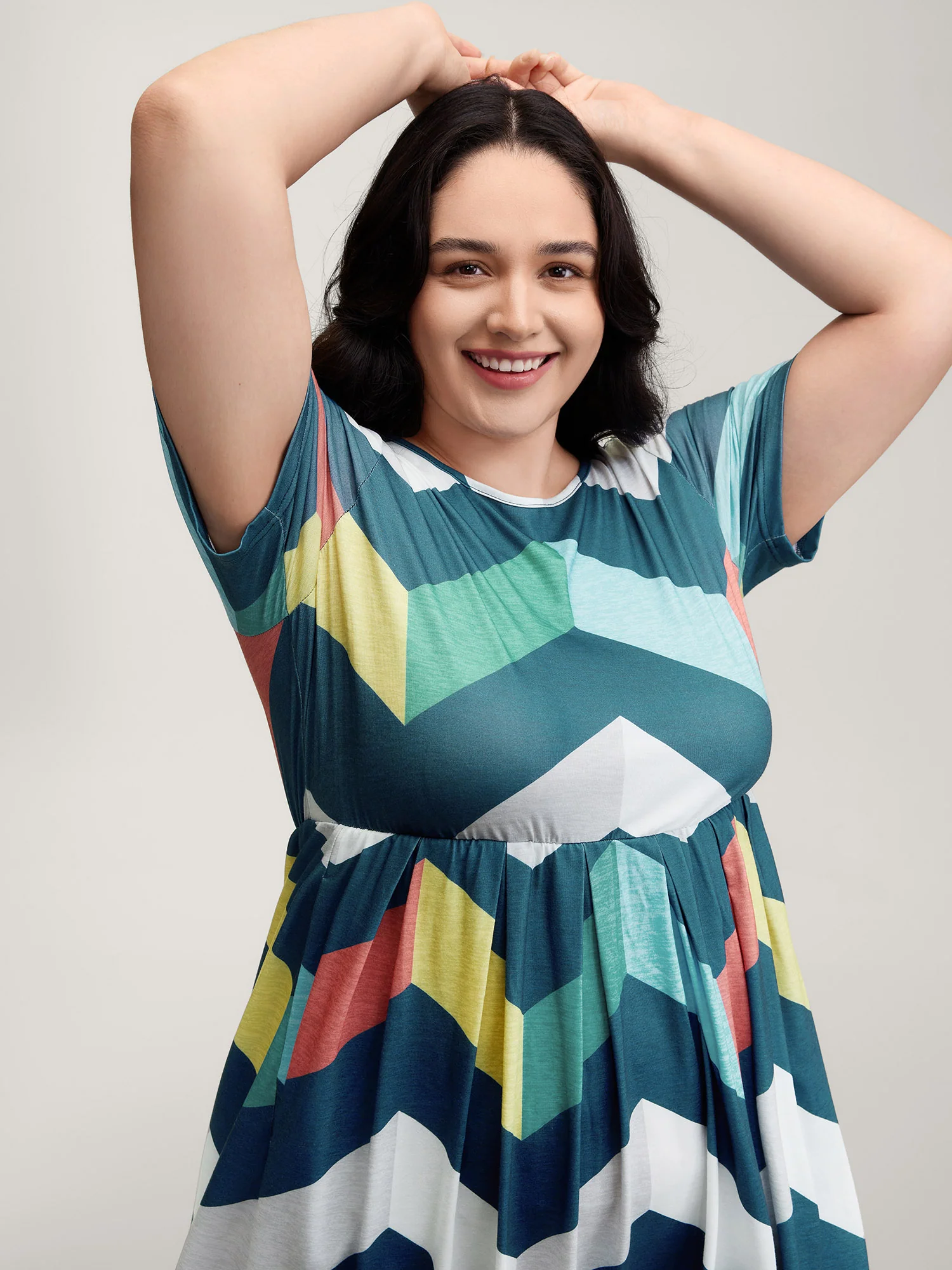 Colorful Wavy Stripes Cinched-Flared Midi Dress - Image 2