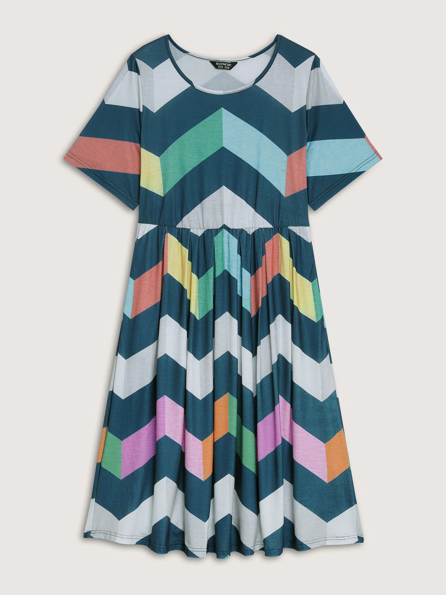Colorful Wavy Stripes Cinched-Flared Midi Dress - Image 5