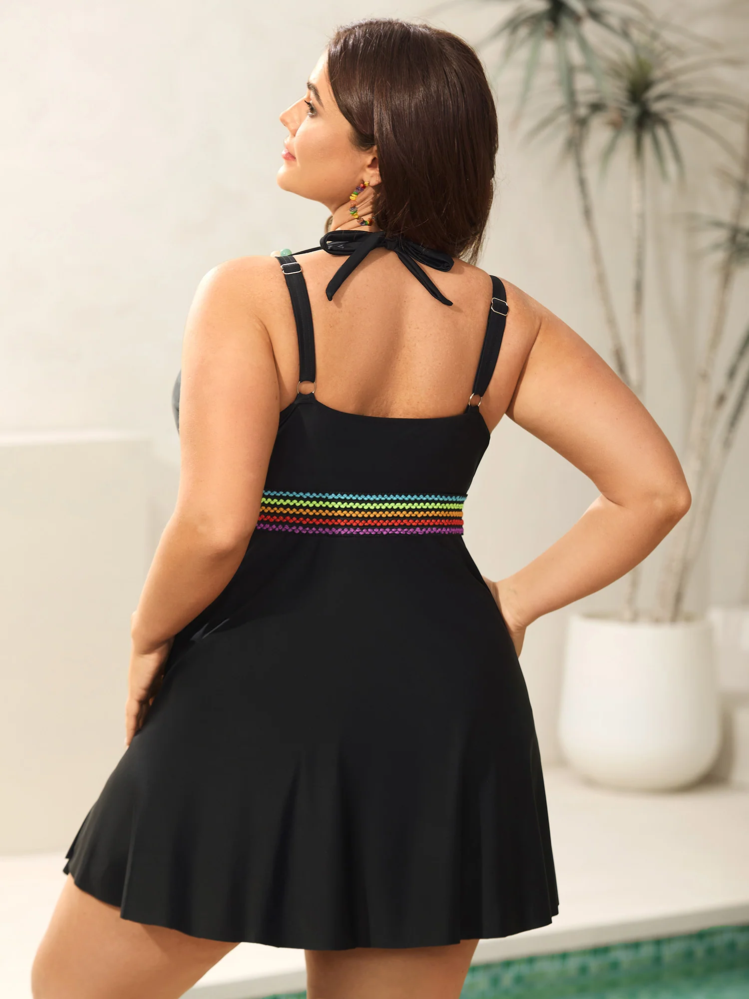 Colorful Webbed Pockets Adjustable Swim Dress - Image 2