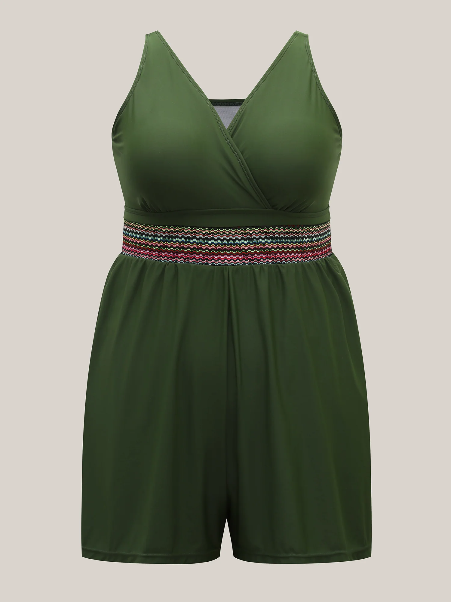 Colorful Webbed Surplice Pockets Swim Romper - Image 5