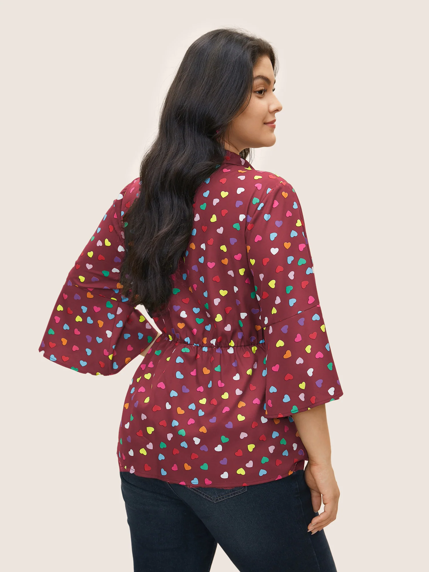 Colour Heart Print Bell Sleeve Blouse - Image 4