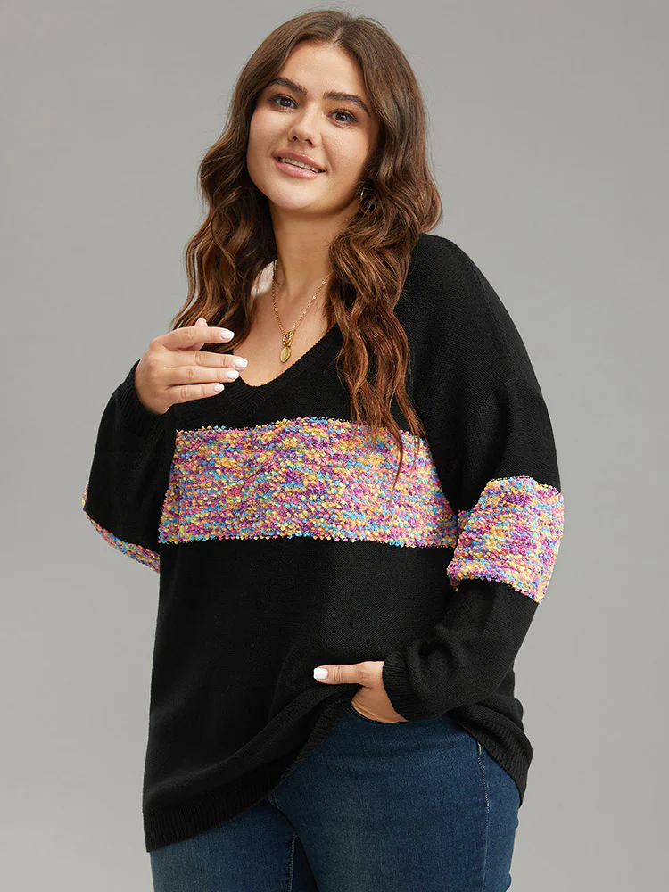 Colour Heather Contrast V Neck Pullover - Image 3