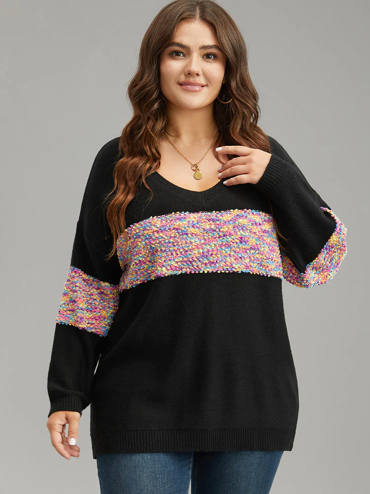 Colour Heather Contrast V Neck Pullover - Image 4