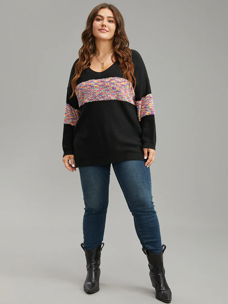Colour Heather Contrast V Neck Pullover - Image 5