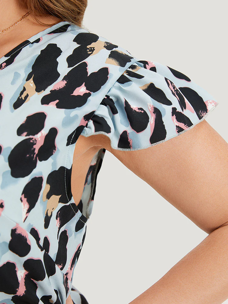 Colour Leopard Print Pocket Ruffle Cap Sleeve Dress - Image 8