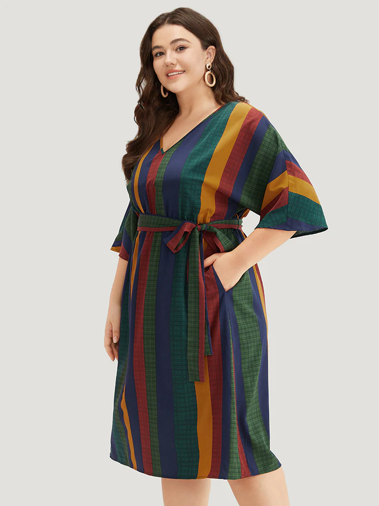 Colour Striped Contrast Belted Dress - Image 3