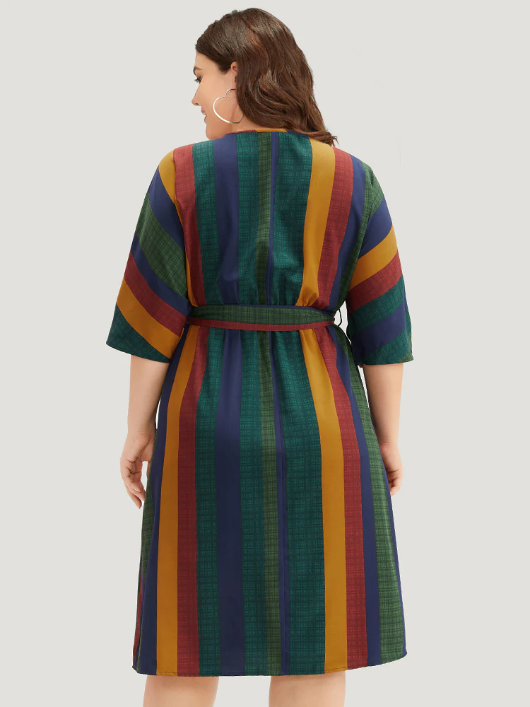 Colour Striped Contrast Belted Dress - Image 4