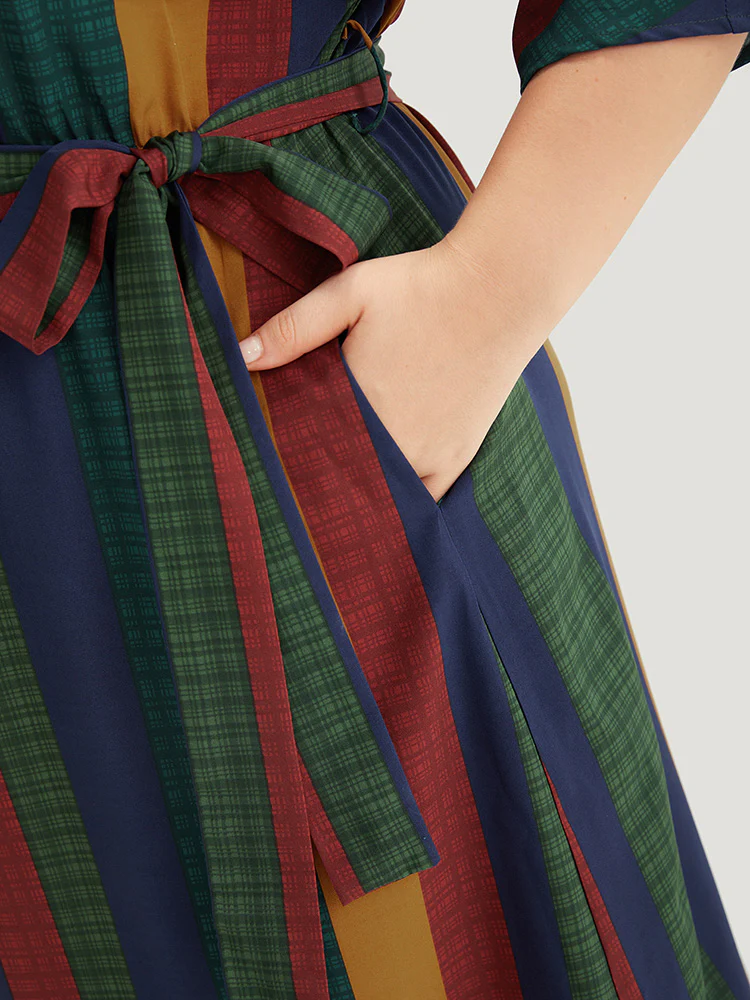 Colour Striped Contrast Belted Dress - Image 5