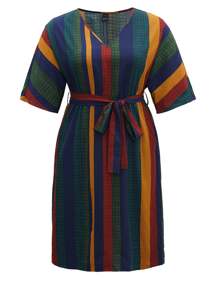 Colour Striped Contrast Belted Dress - Image 7
