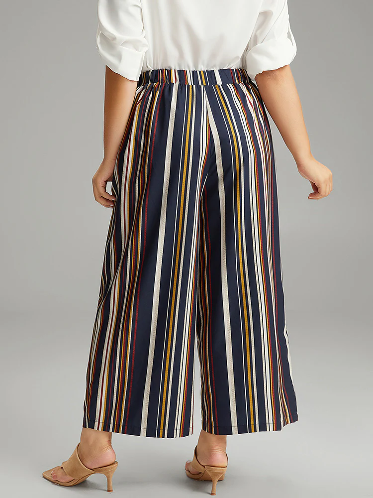 Colour Striped Contrast Elastic Waist Wide Leg Pants - Image 2