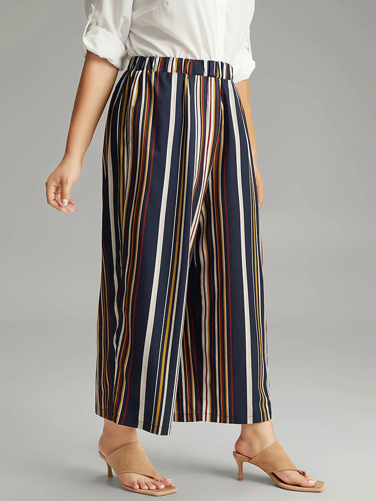 Colour Striped Contrast Elastic Waist Wide Leg Pants - Image 5