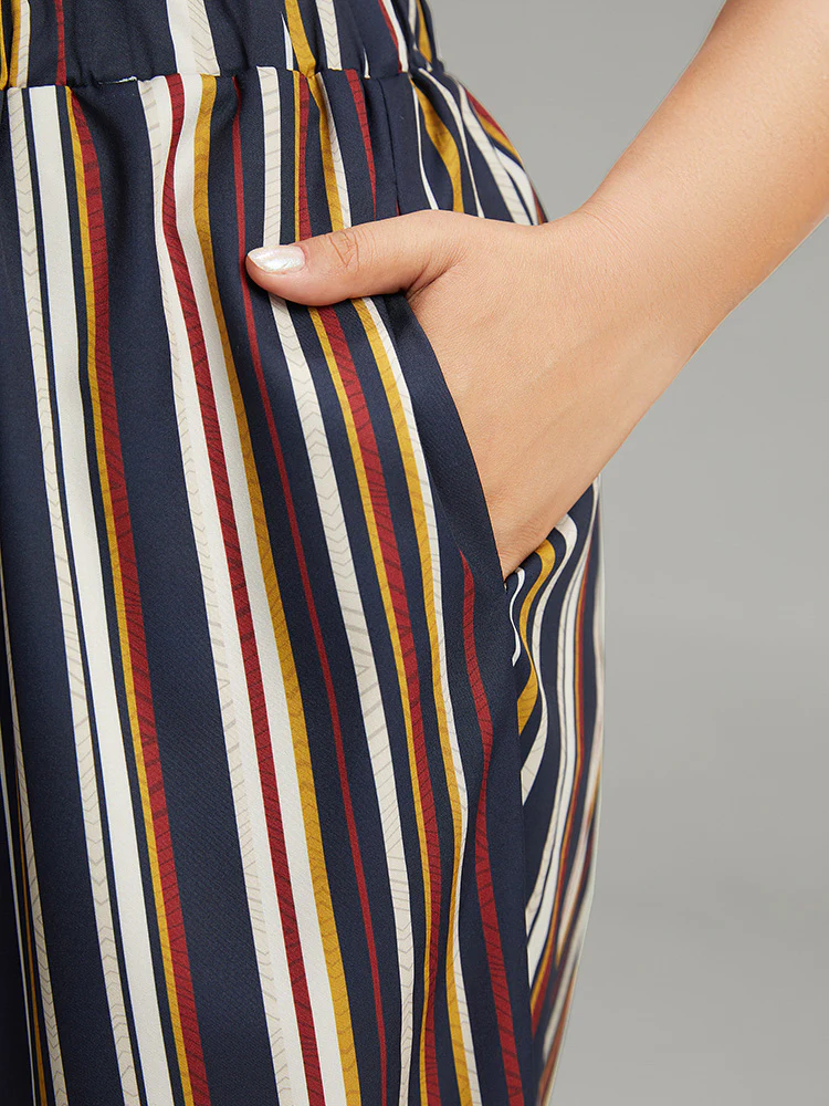 Colour Striped Contrast Elastic Waist Wide Leg Pants - Image 6