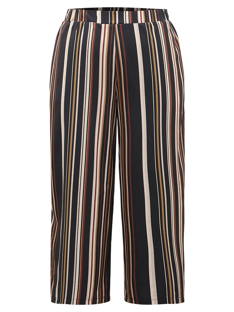 Colour Striped Contrast Elastic Waist Wide Leg Pants - Image 7