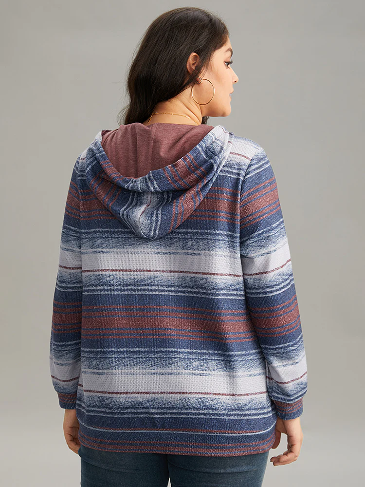 Colour Striped Hooded Pocket Half Zip Sweatshirt - Image 2