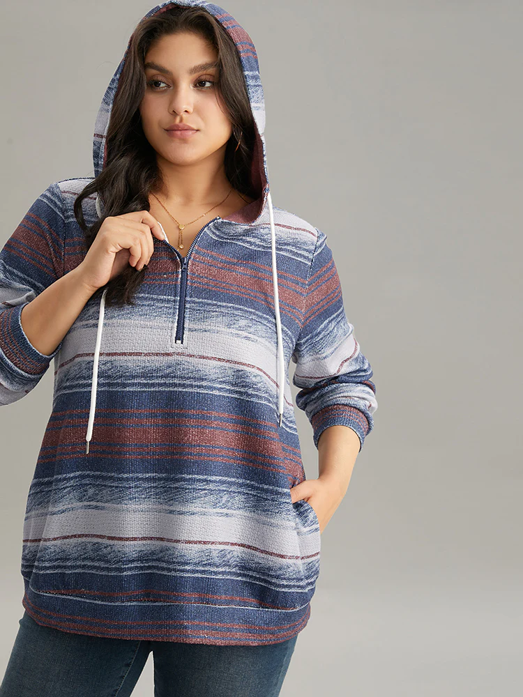 Colour Striped Hooded Pocket Half Zip Sweatshirt - Image 3
