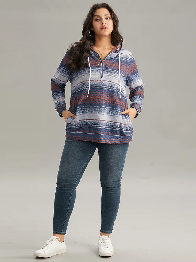 Colour Striped Hooded Pocket Half Zip Sweatshirt - Image 4