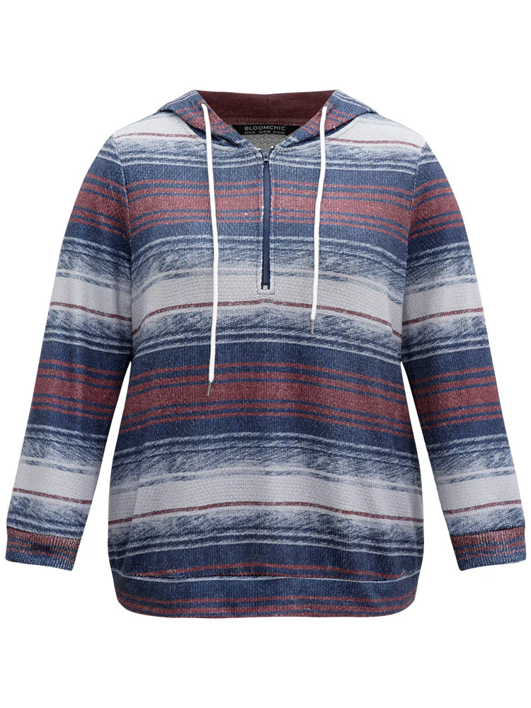 Colour Striped Hooded Pocket Half Zip Sweatshirt - Image 5
