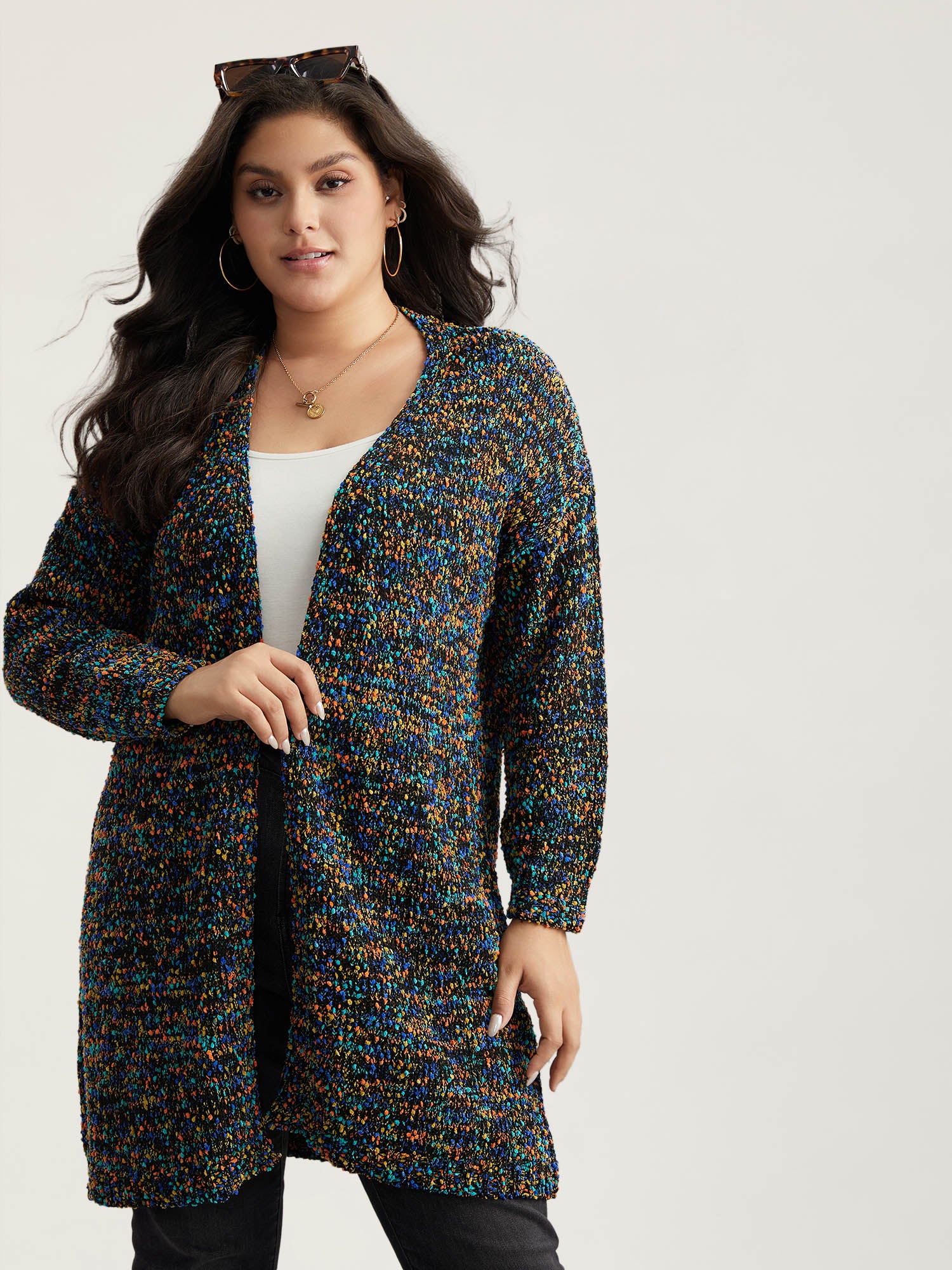Color Textured Open Front Cardigan - Image 3