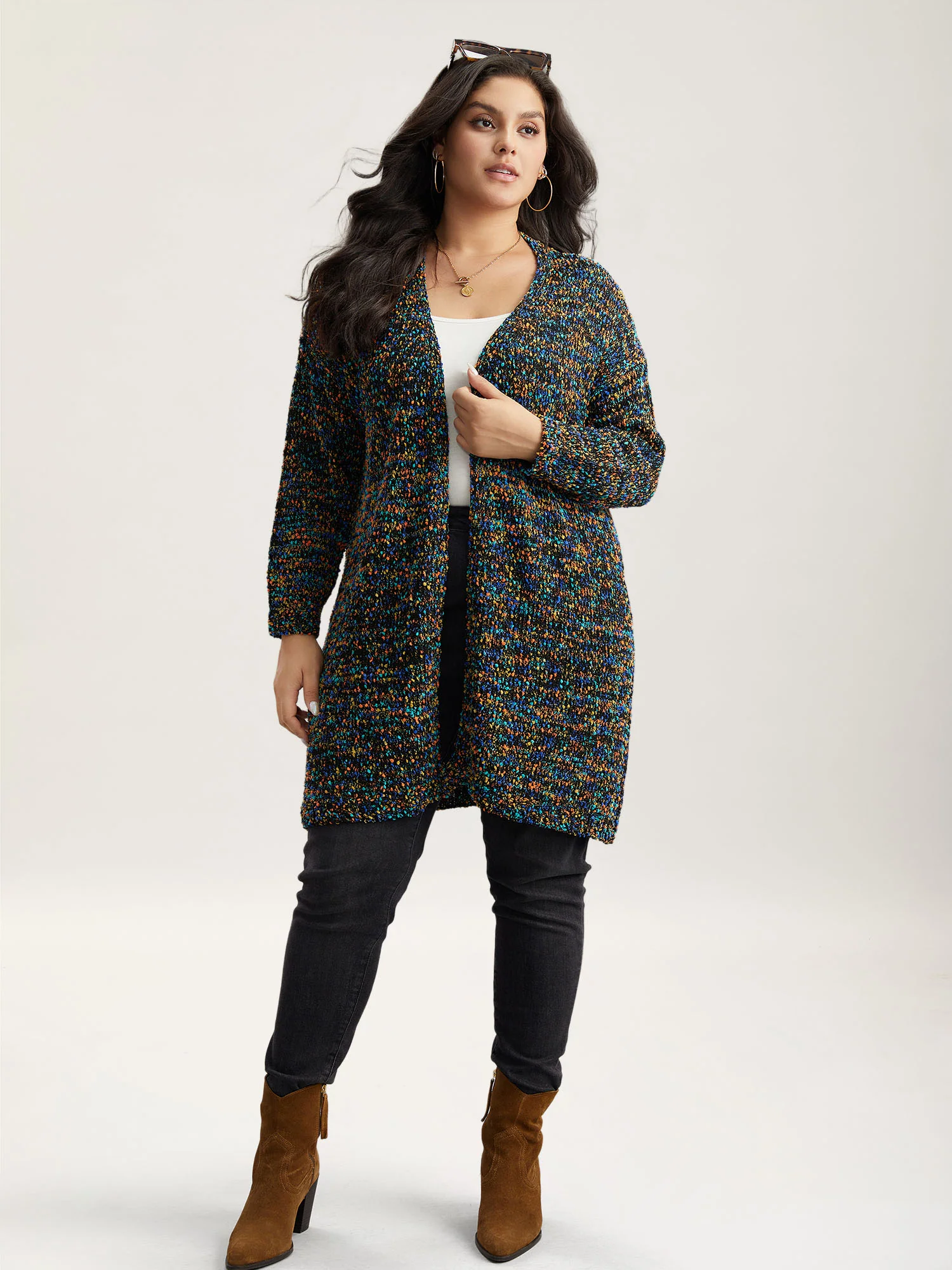 Color Textured Open Front Cardigan - Image 4