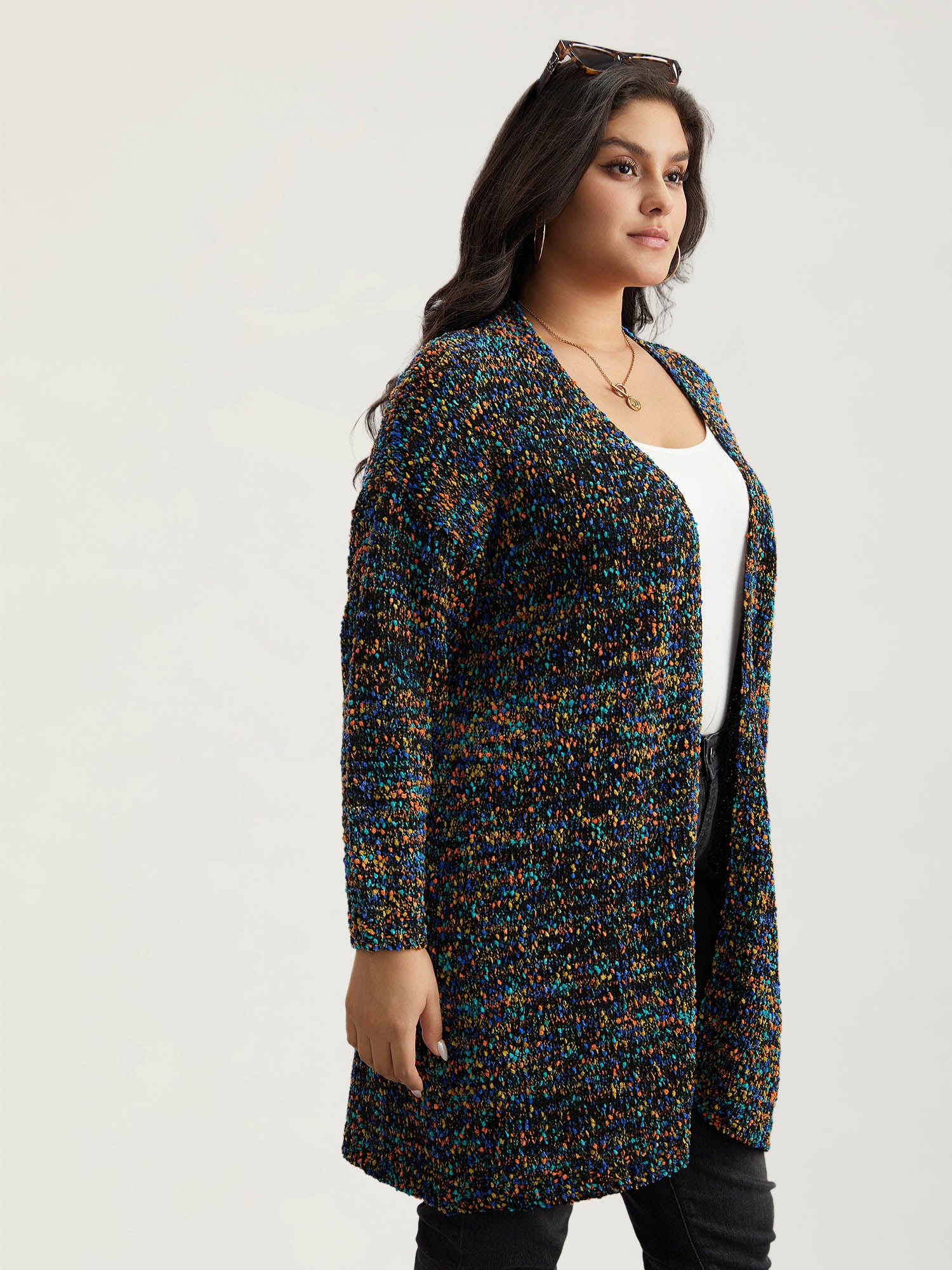 Color Textured Open Front Cardigan - Image 5