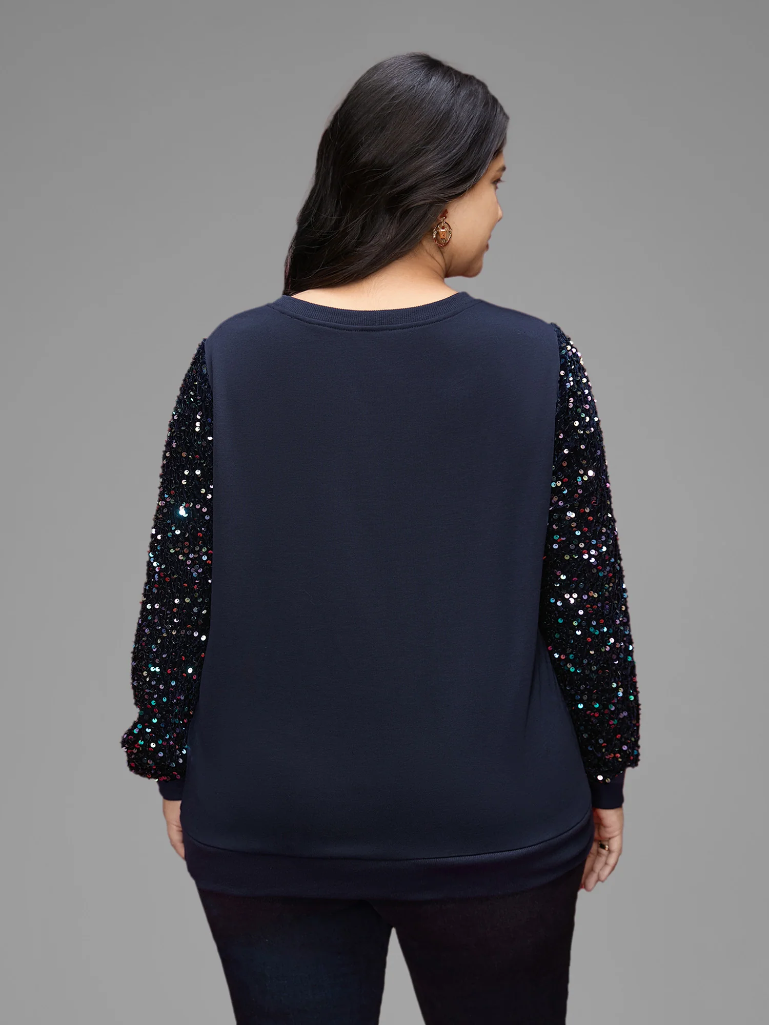 Sequin Sleeves Velvet Panel Sweatshirt - Image 5