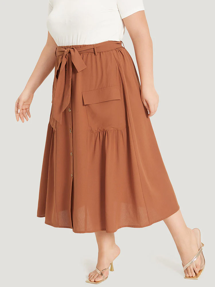 Contrast Button Detail Flap Pocket Gathered Skirt - Image 2