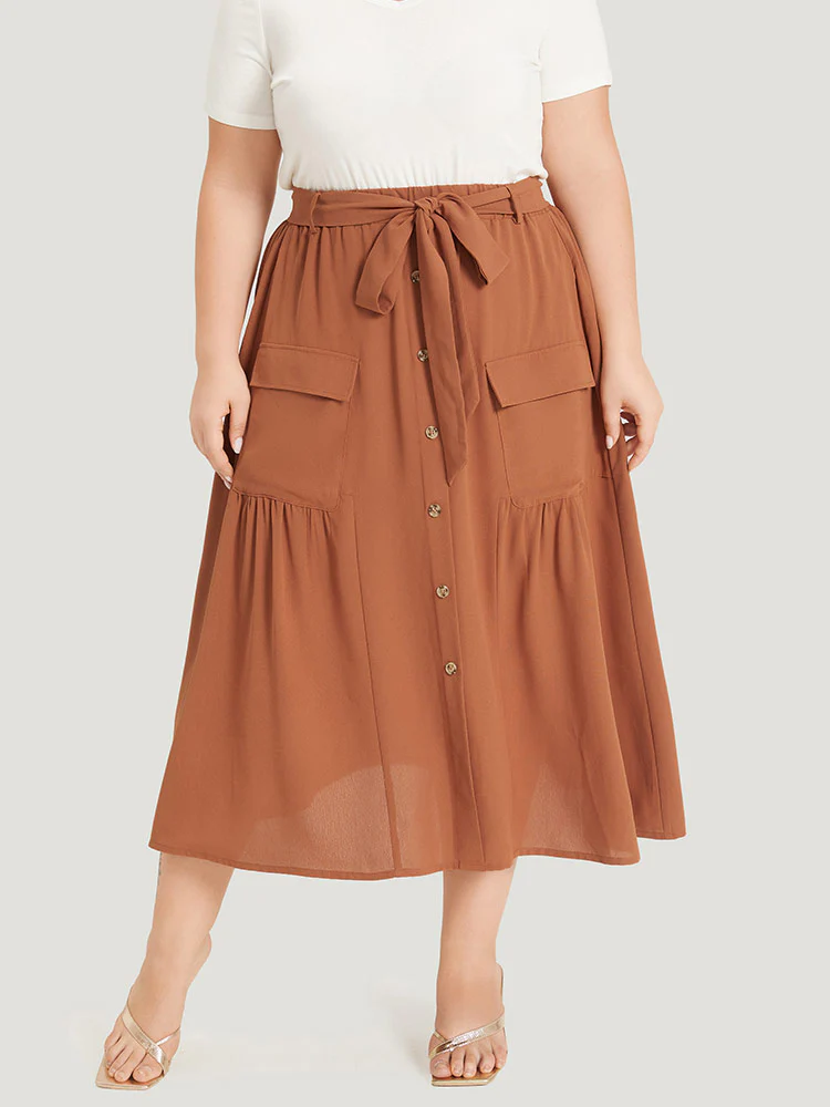 Contrast Button Detail Flap Pocket Gathered Skirt - Image 4
