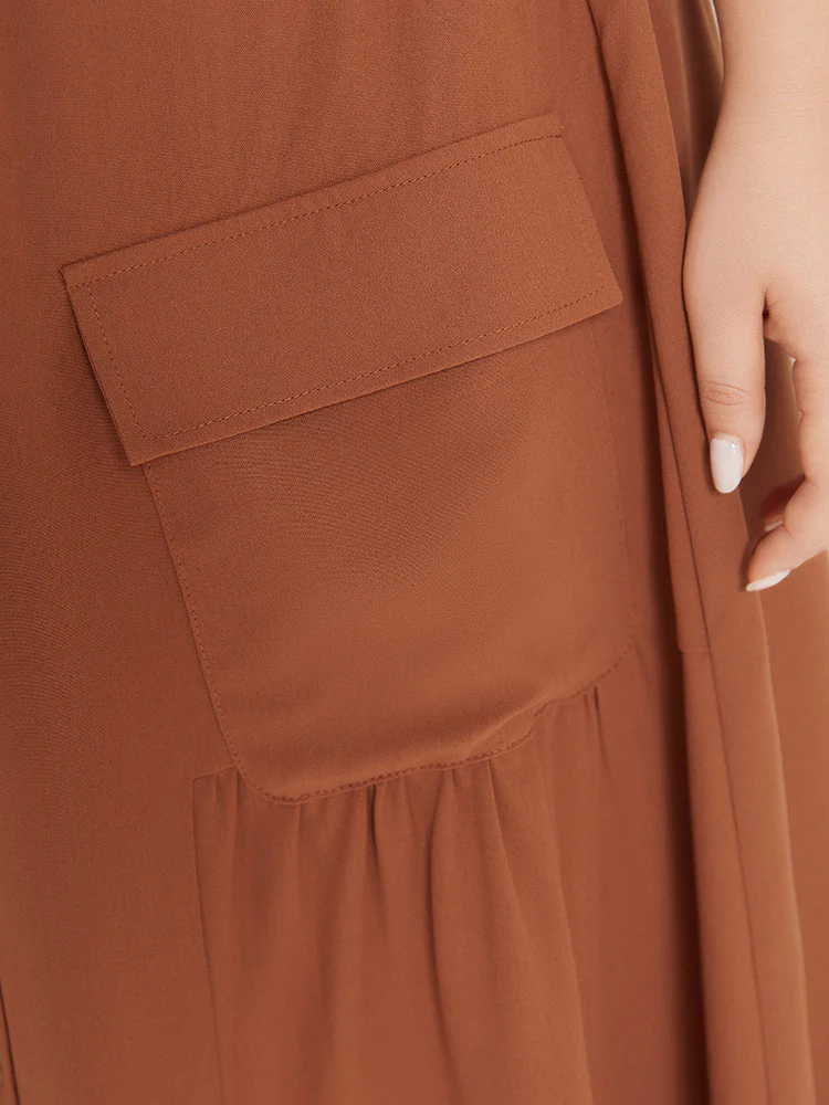 Contrast Button Detail Flap Pocket Gathered Skirt - Image 7