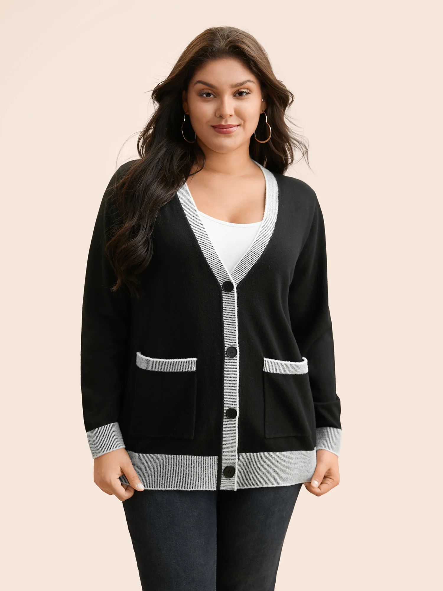 Contrast Button Up Pocket Cardigan - Image 3