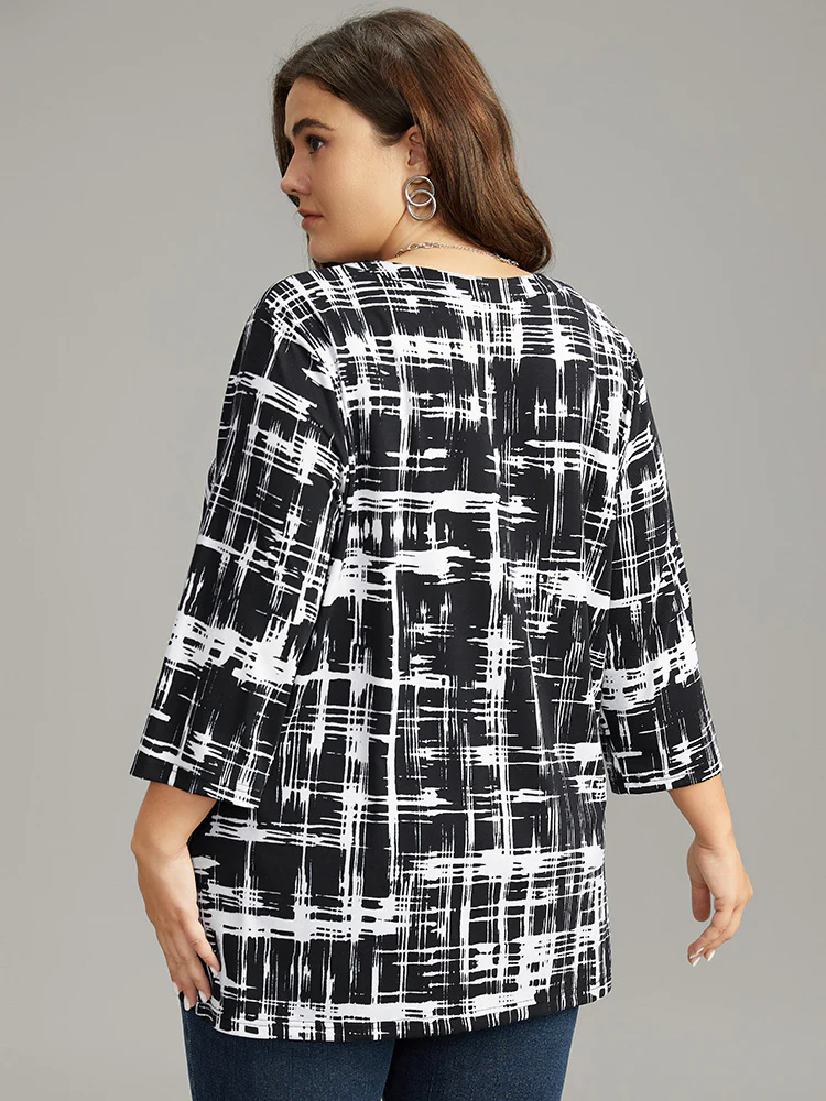 Contrast Colorblock Notched Plicated T-shirt - Image 5