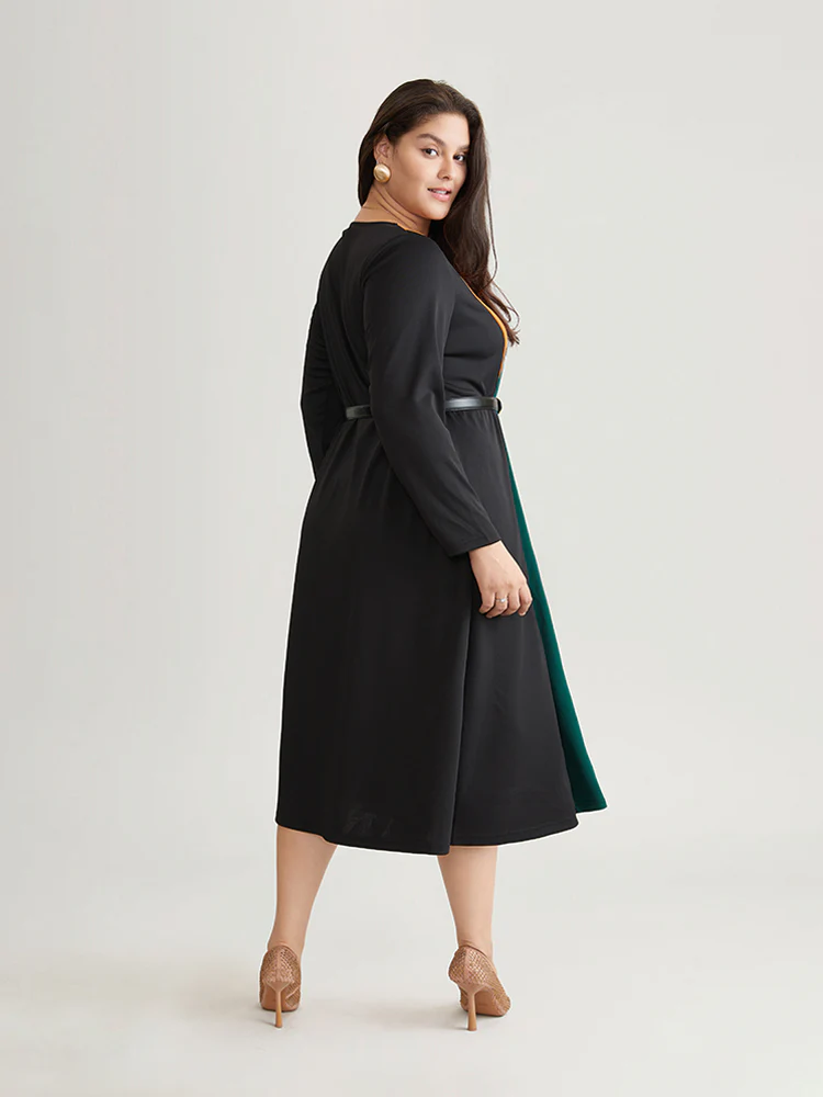 Contrast Colorblock Pocket Long Sleeve Dress - Image 5