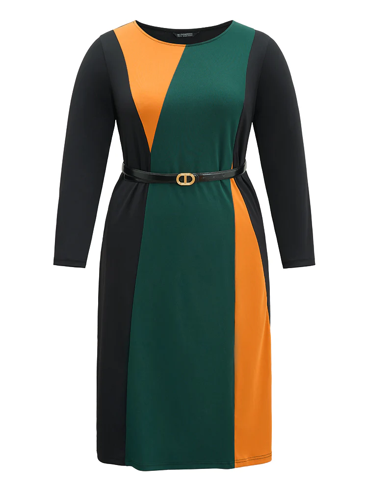 Contrast Colorblock Pocket Long Sleeve Dress - Image 6