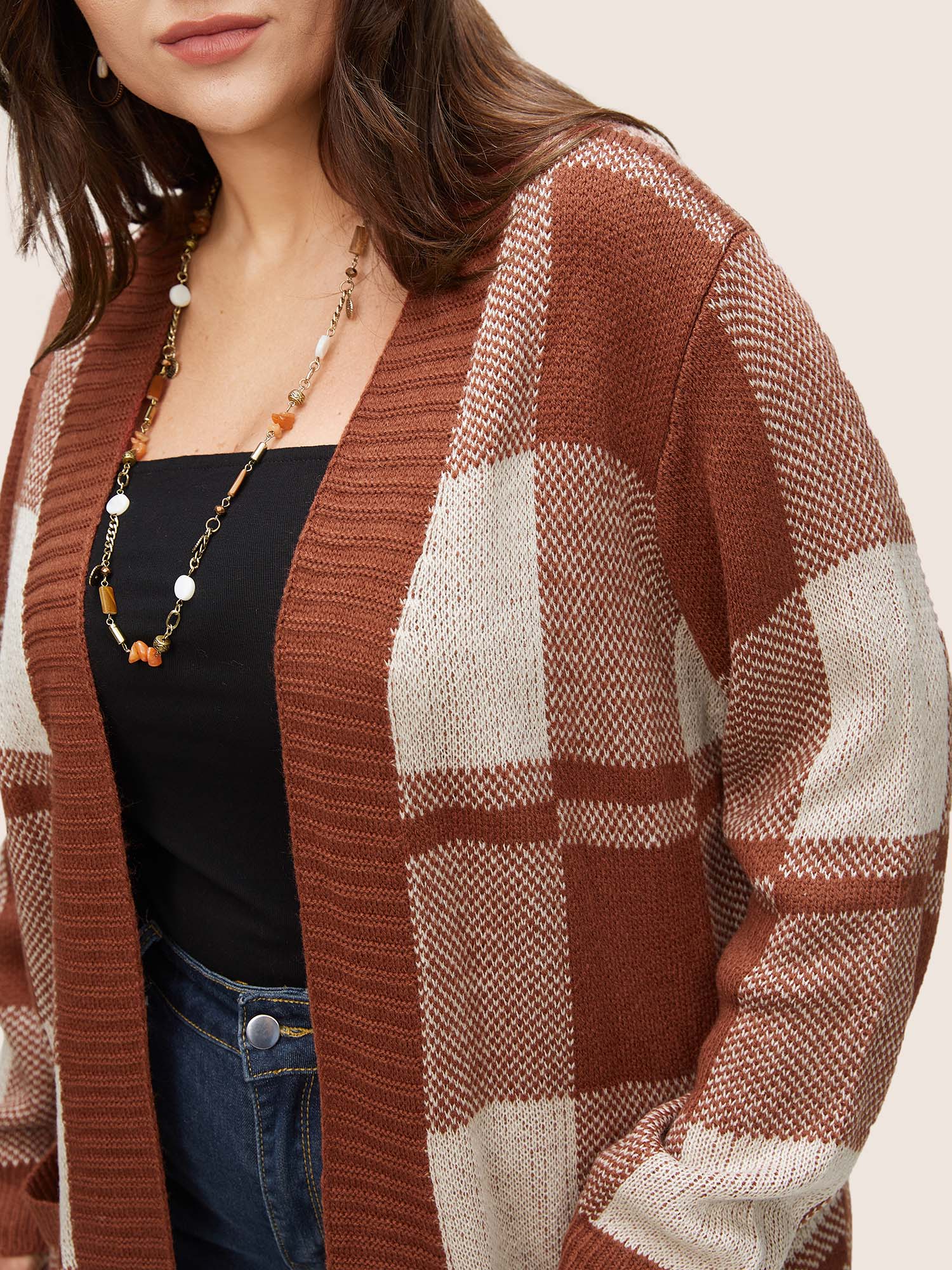 Contrast Colorblock Pocket Open Front Cardigan - Image 4