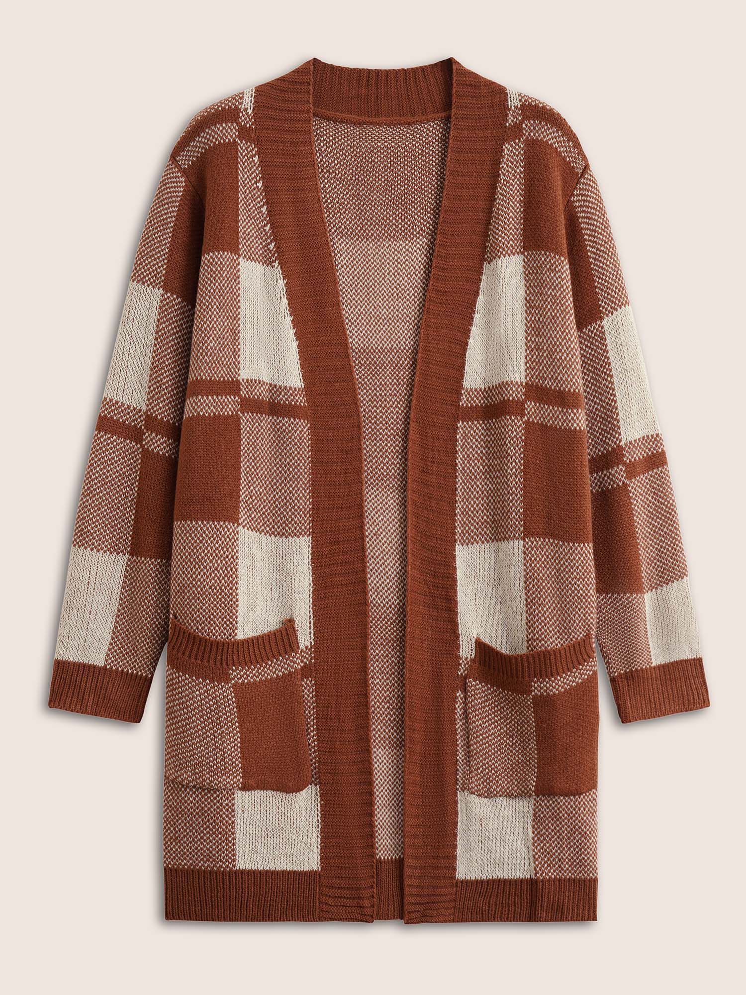 Contrast Colorblock Pocket Open Front Cardigan - Image 7