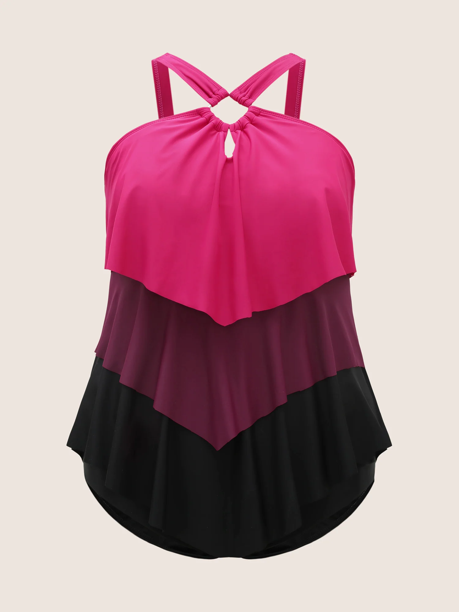 Contrast Cut Out Tiered Hem One Piece Swimsuit - Image 7