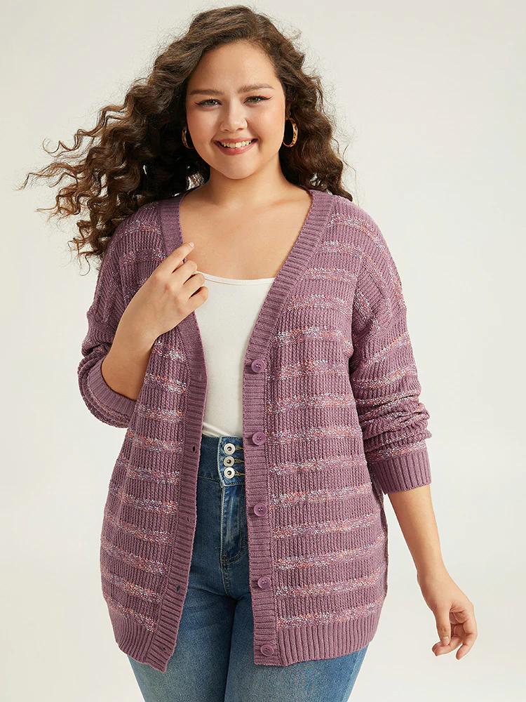Contrast Drop Shoulder Button Through Cardigan - Image 3