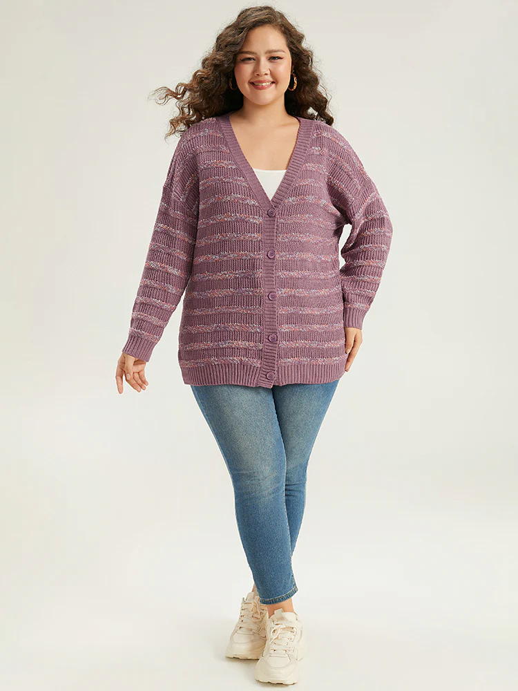 Contrast Drop Shoulder Button Through Cardigan - Image 7