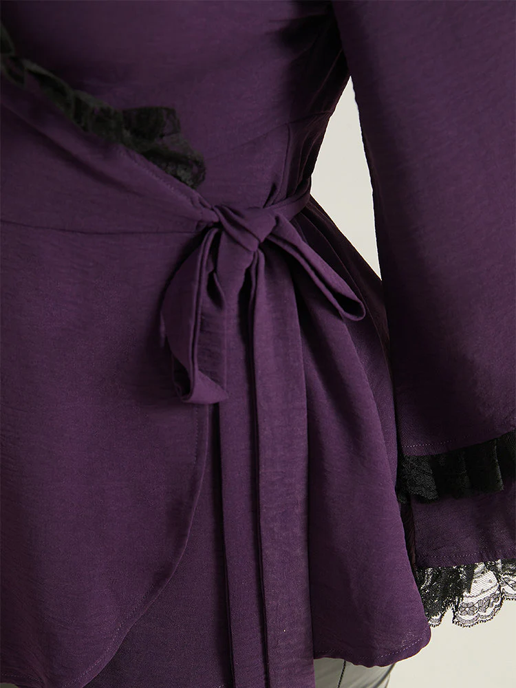 Halloween Contrast Eyelet Lace Wrap Layered Cuffs Blouse - Image 6