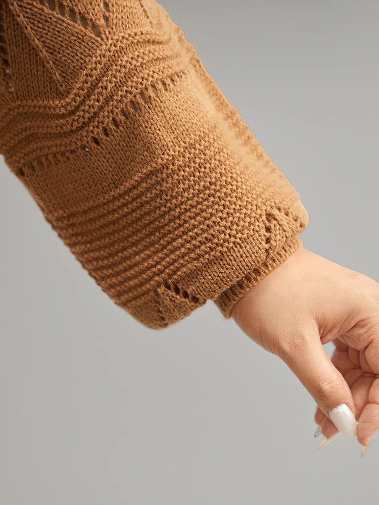 Contrast Eyelet Patchwork Elastic Cuffs Pullover - Image 7