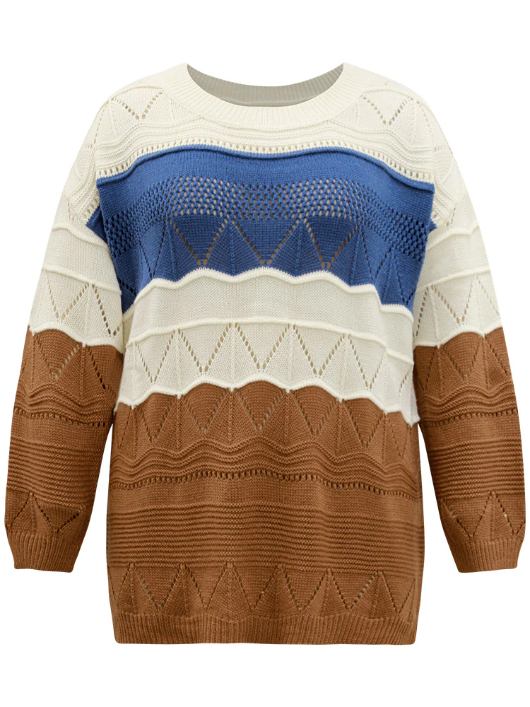 Contrast Eyelet Patchwork Elastic Cuffs Pullover - Image 8