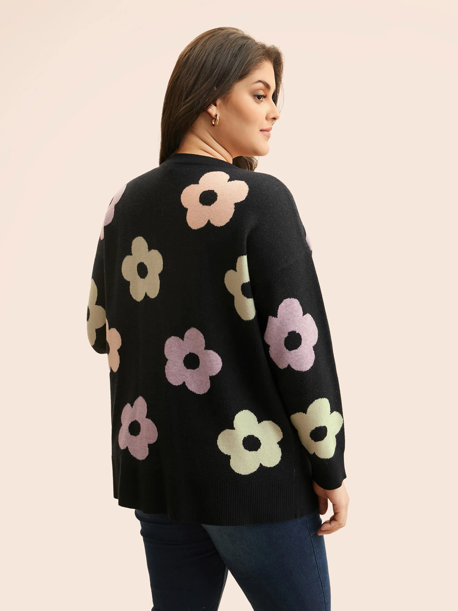 Contrast Floral Drop Shoulder Cardigan - Image 2