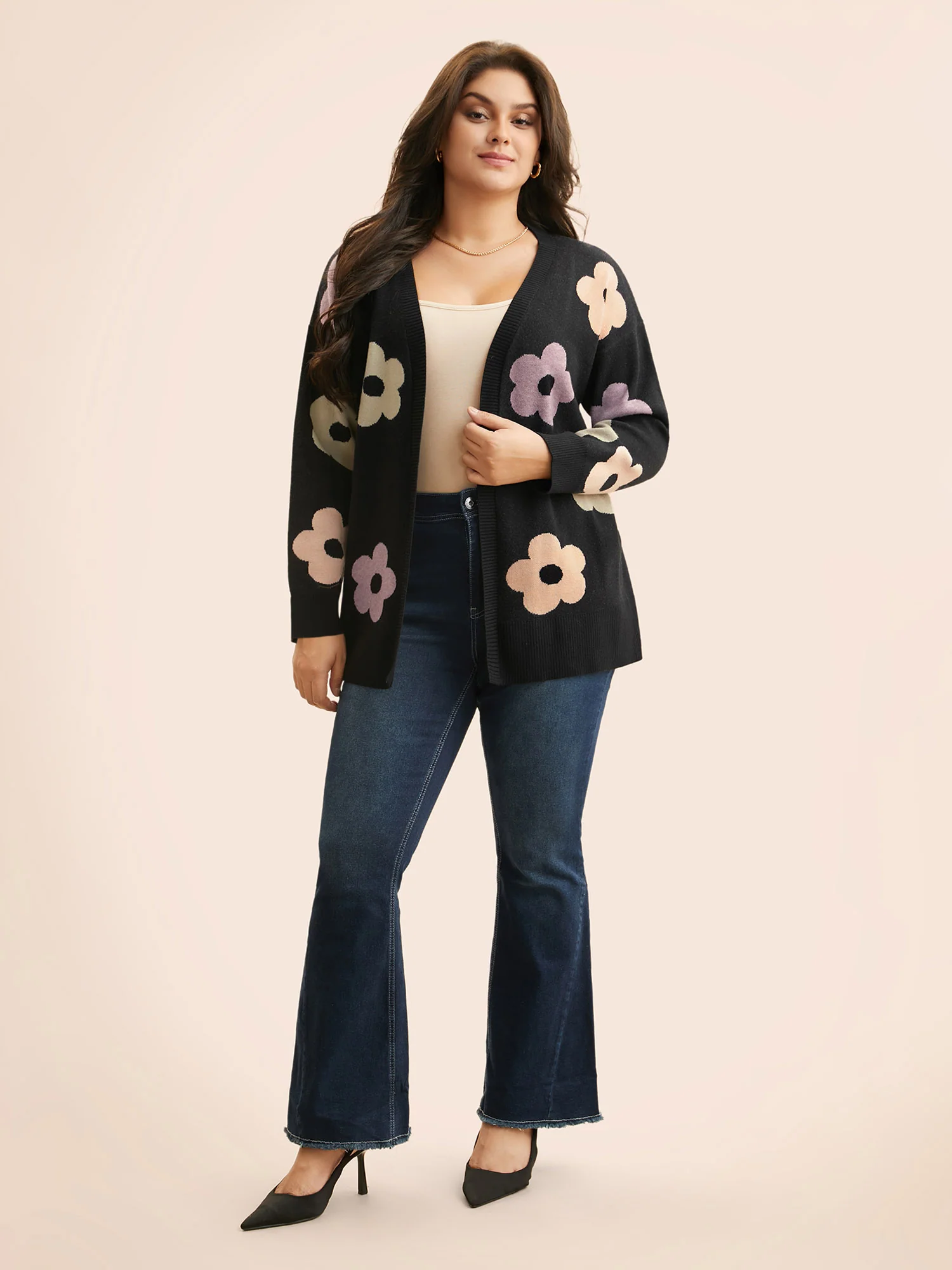 Contrast Floral Drop Shoulder Cardigan - Image 3