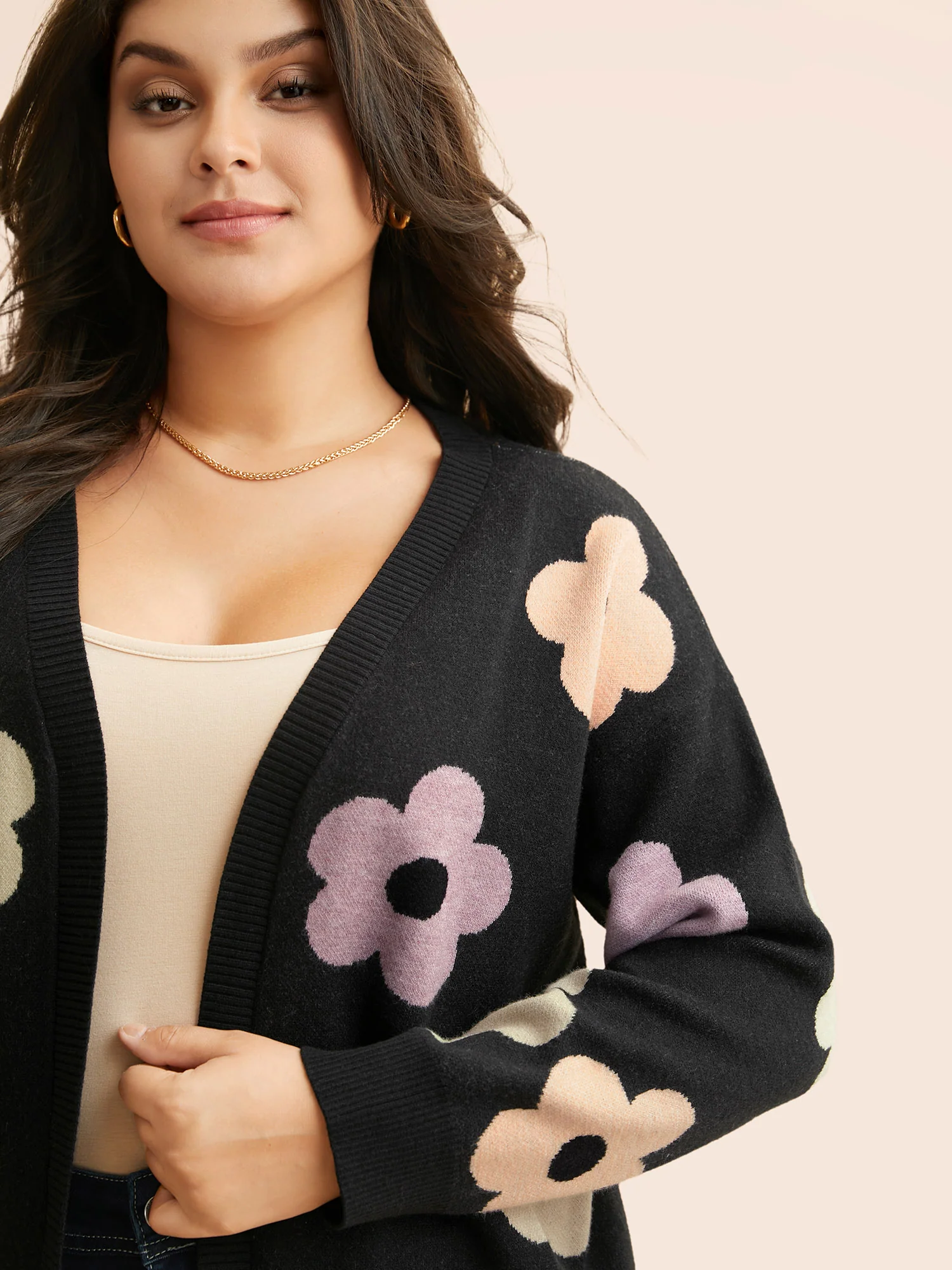 Contrast Floral Drop Shoulder Cardigan - Image 4