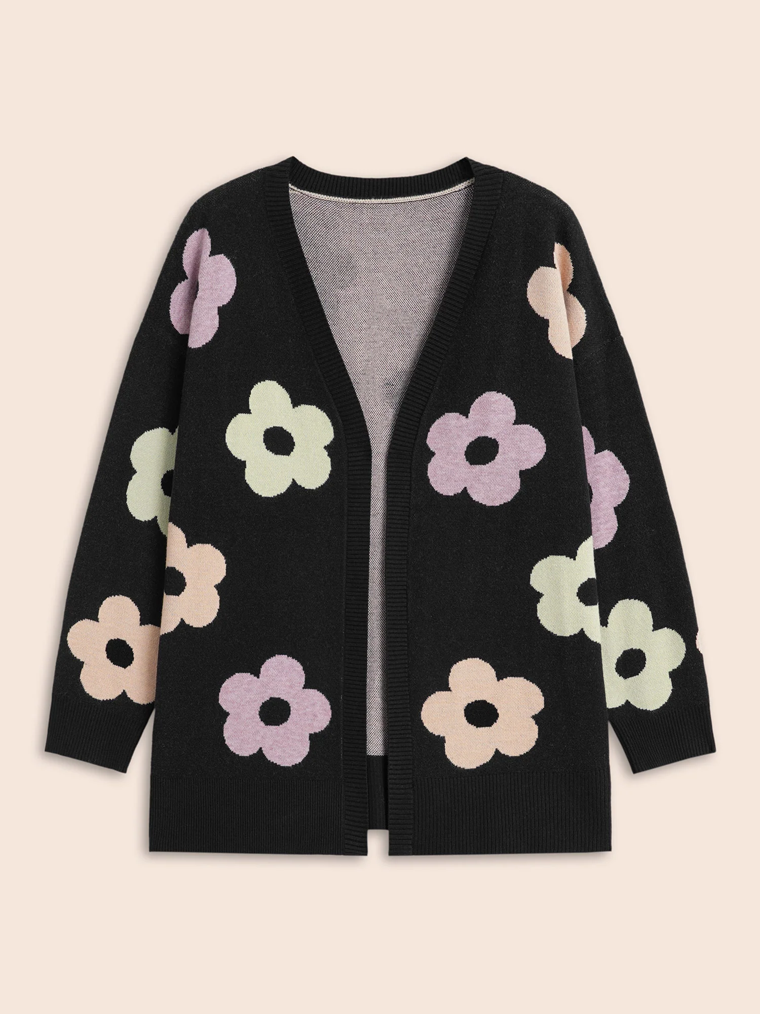 Contrast Floral Drop Shoulder Cardigan - Image 7