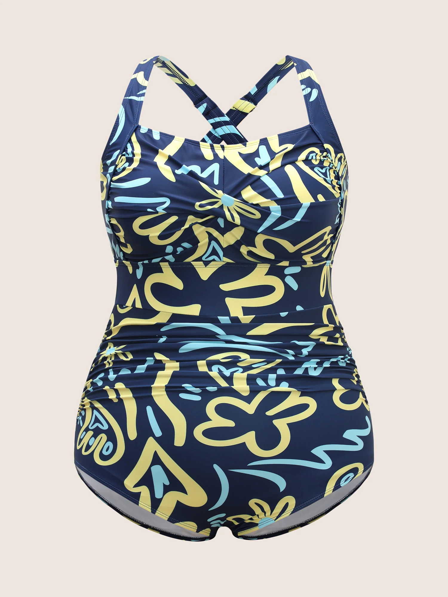 Contrast Floral Heart Neckline Twist Front One Piece Swimsuit - Image 7