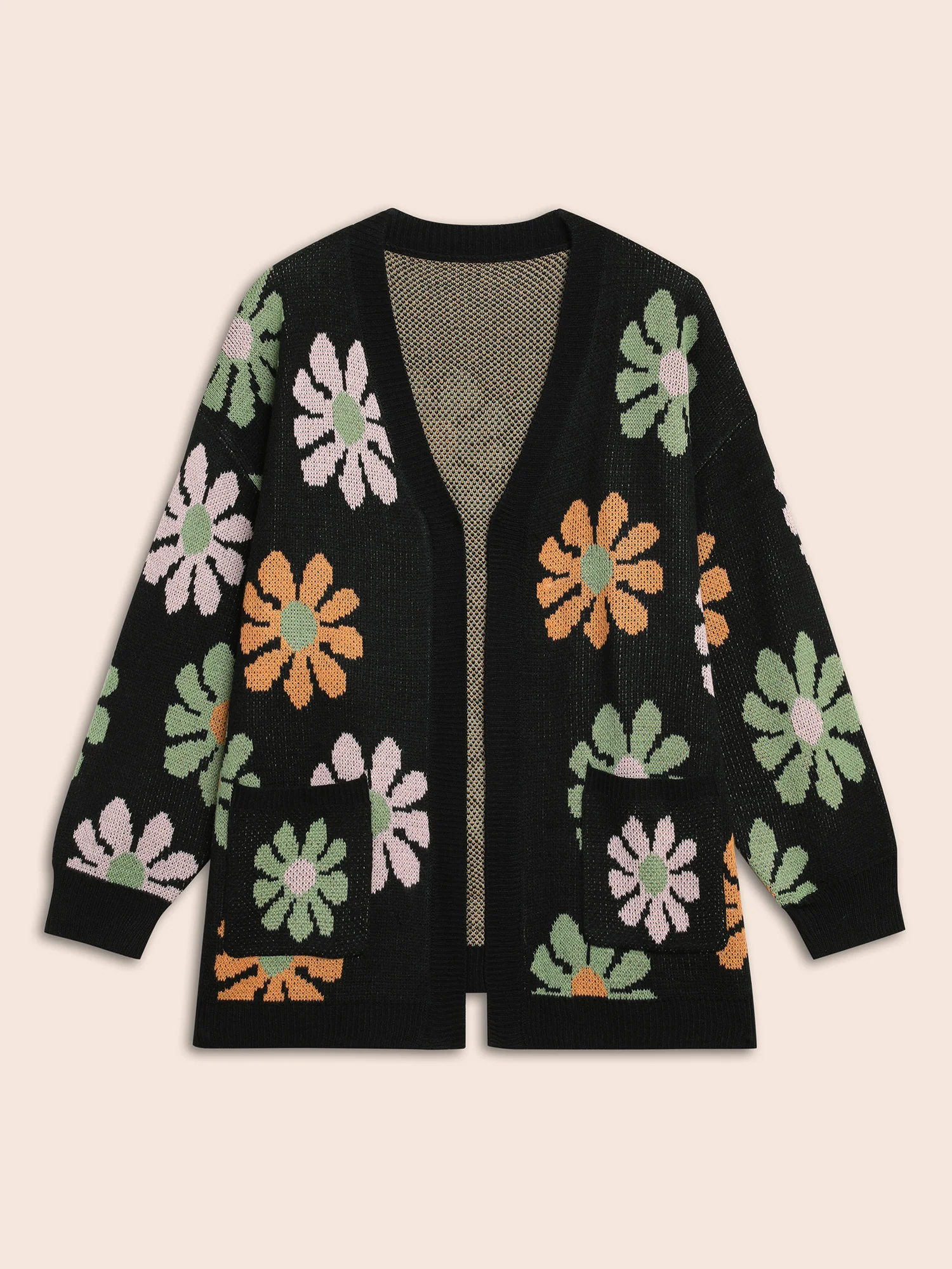 Contrast Floral Patch Pocket Cardigan - Image 7