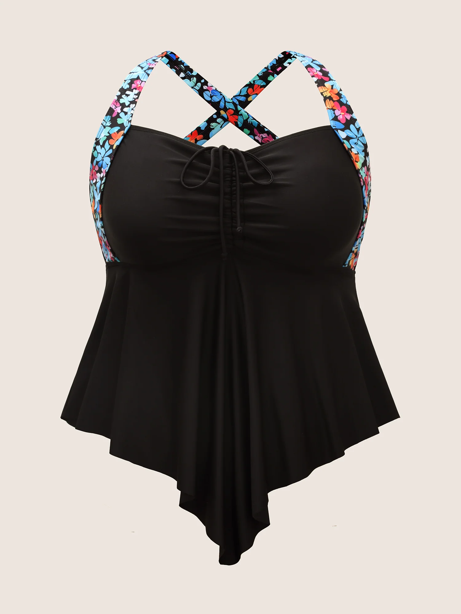 Contrast Floral Patchwork Hanky Hem Swim Top - Image 7