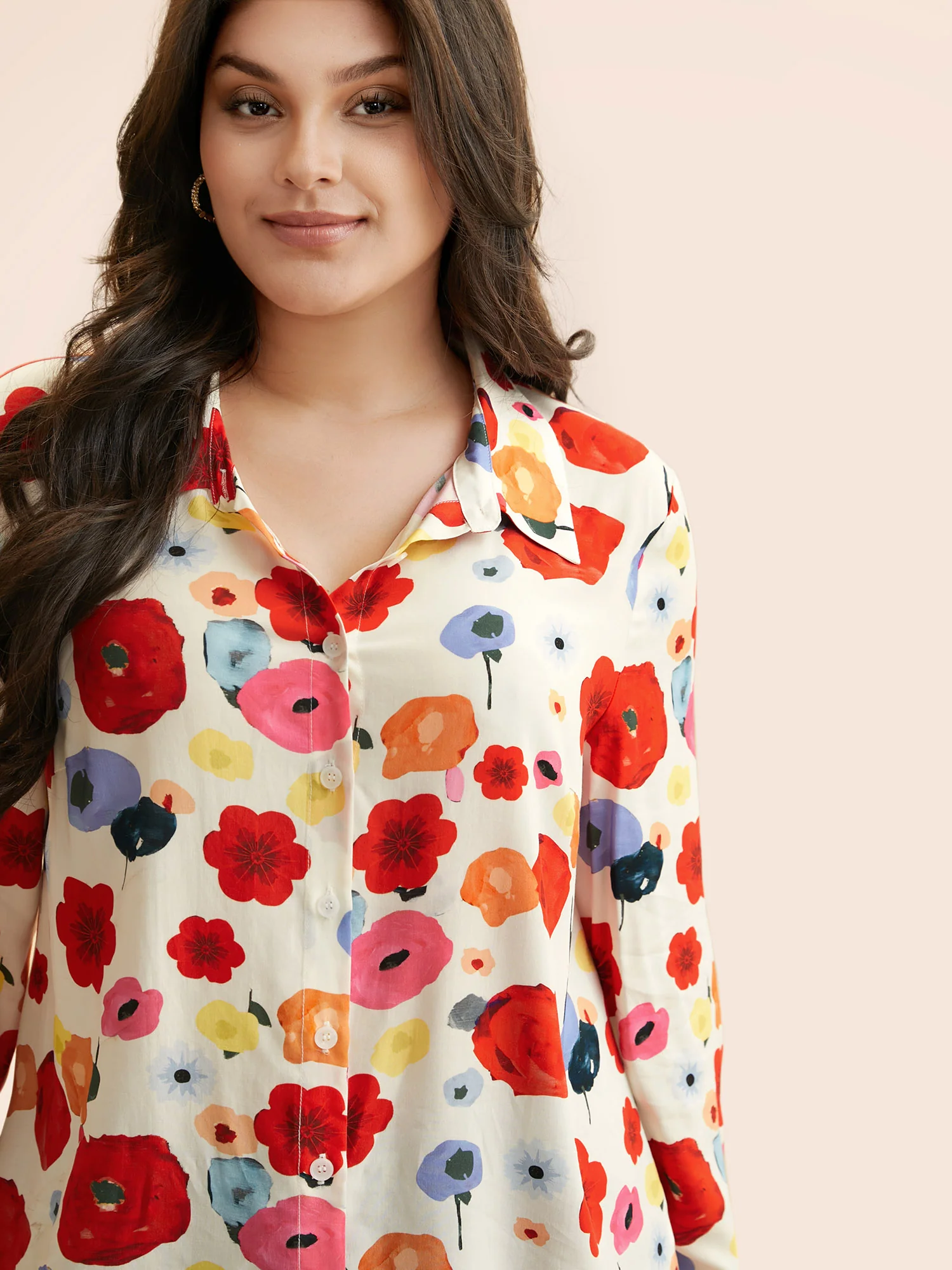 Contrast Floral Shirt Collar Blouse - Image 3