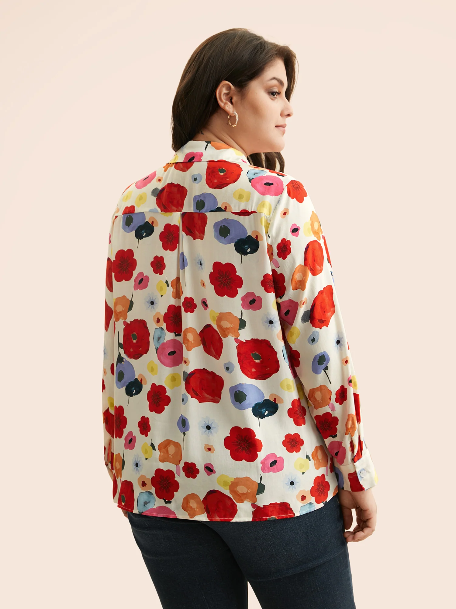 Contrast Floral Shirt Collar Blouse - Image 4
