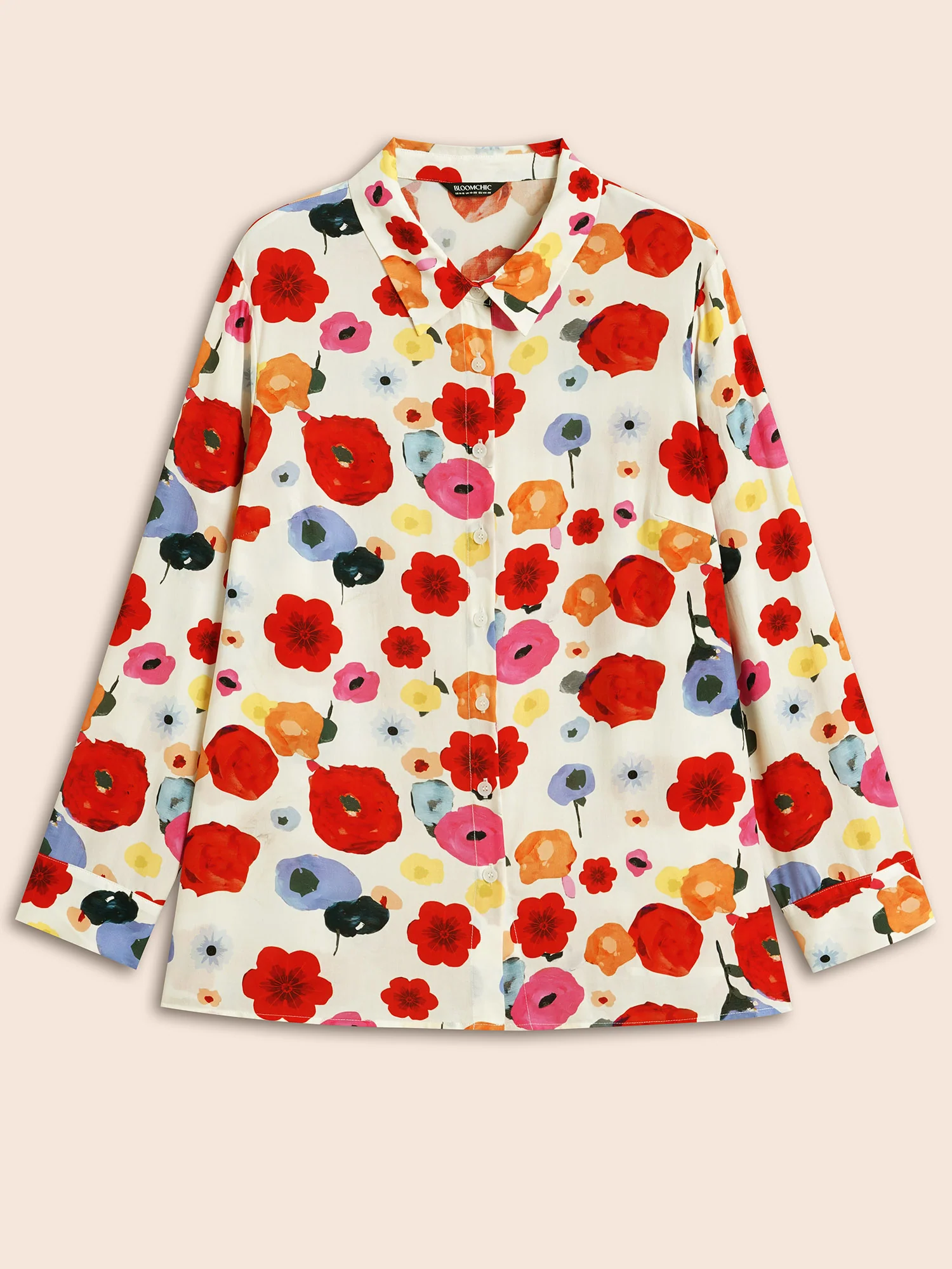 Contrast Floral Shirt Collar Blouse - Image 7